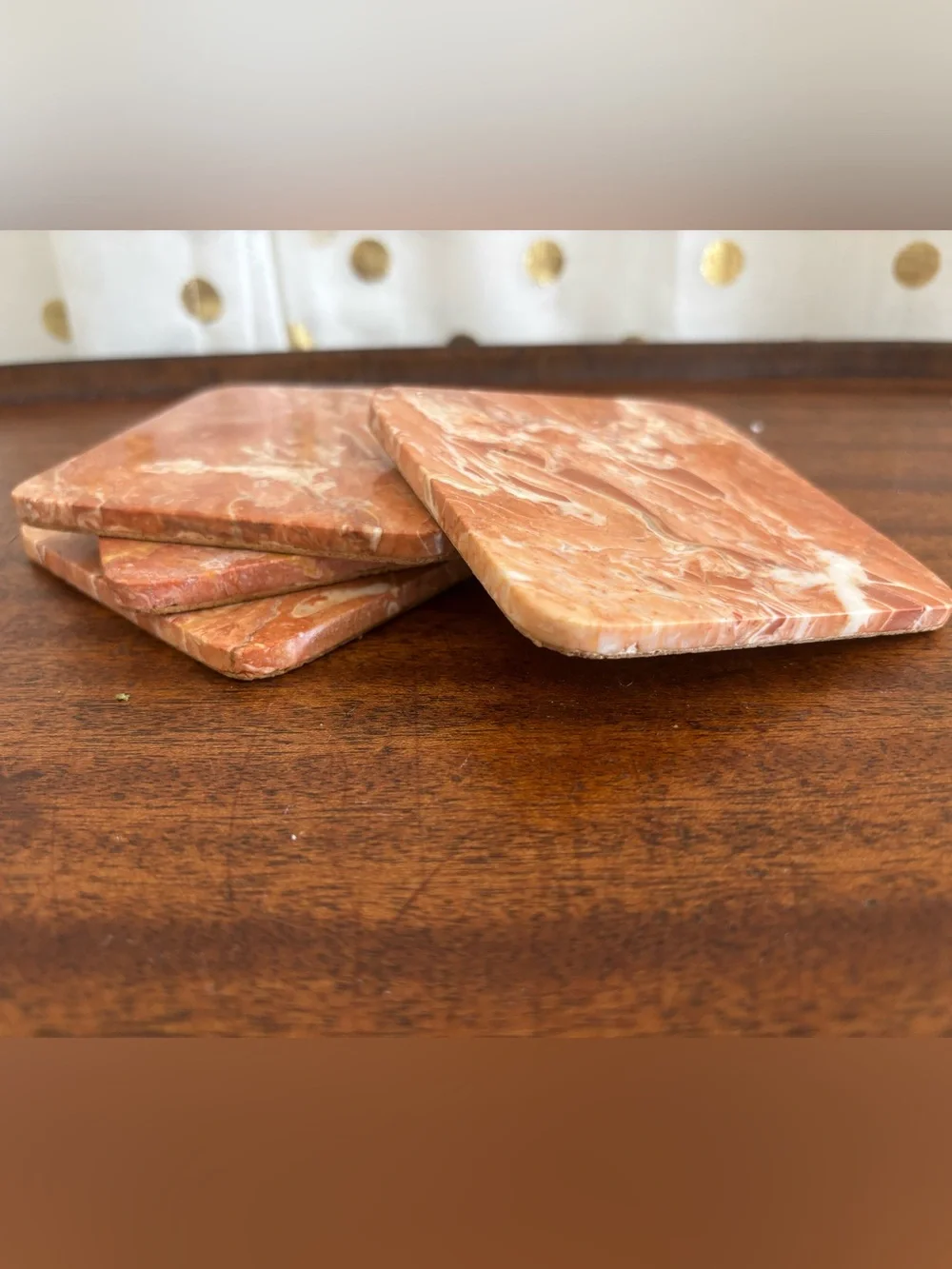 Vintage Studio Now Dusty Orange Marble Coater Set of Four w Cork Back 4”